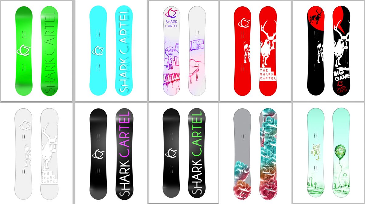 Ten Shark Cartel snowboard graphics